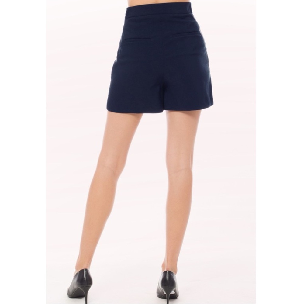High-Rise Navy Shorts with Gold Button Accents - Picture 6 of 9